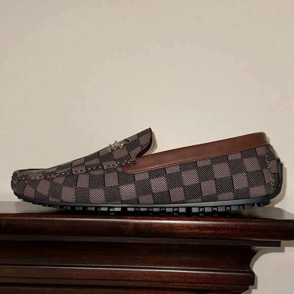 Beverly Hills PC 12 Cognac Rome Checkered Faux Leather Loafers Driver Moccasins